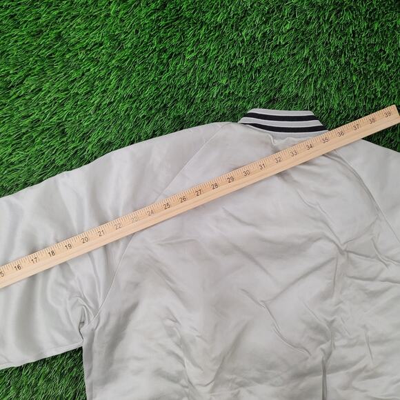 Vintage G Logo Pla-Jac Letterman Cropped Bomber Jacket Medium 24x24 Raglan Satin - Picture 6 of 10